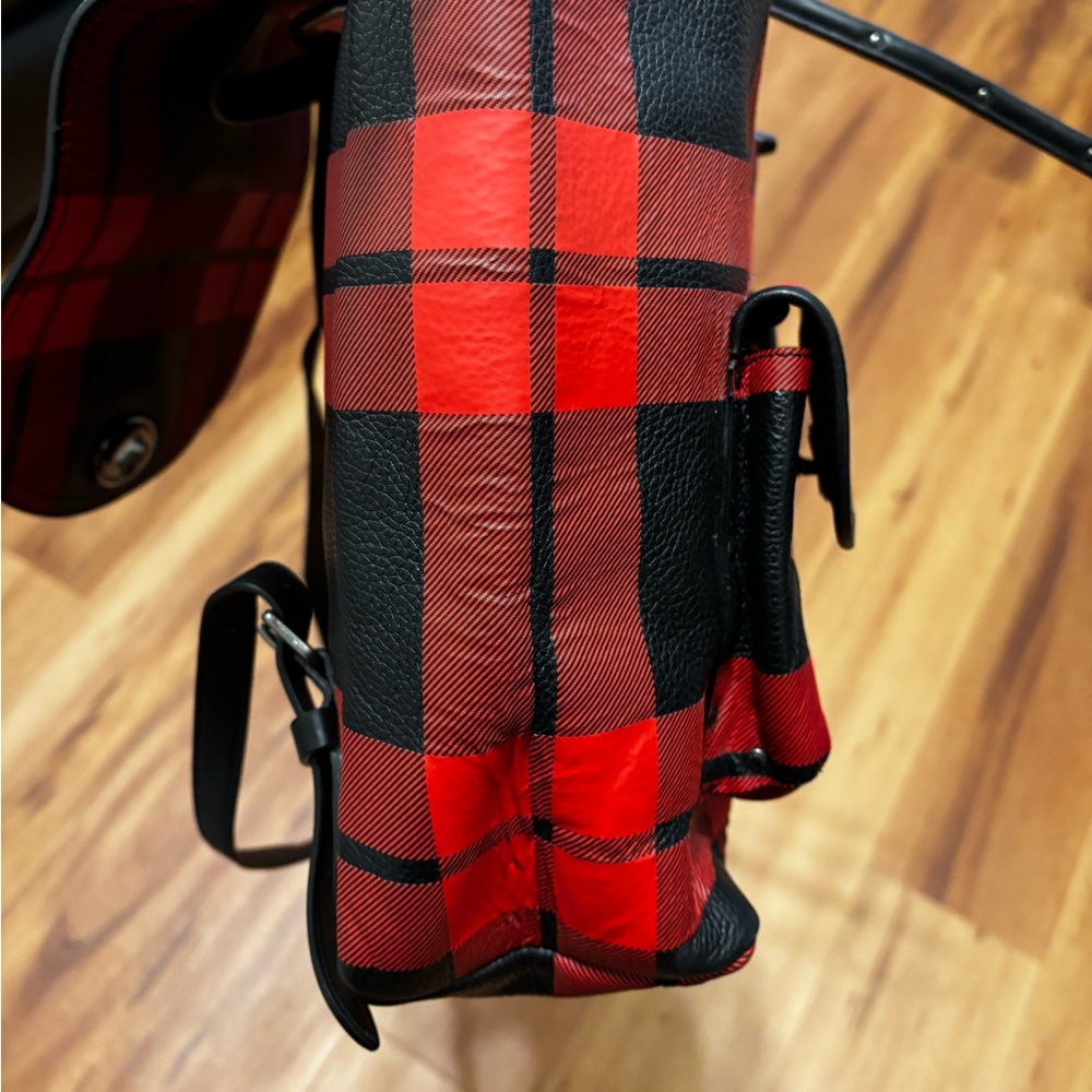 Coach Red and Black Plaid Backpack! UEC. Pockets on the front. - Picture 3 of 13